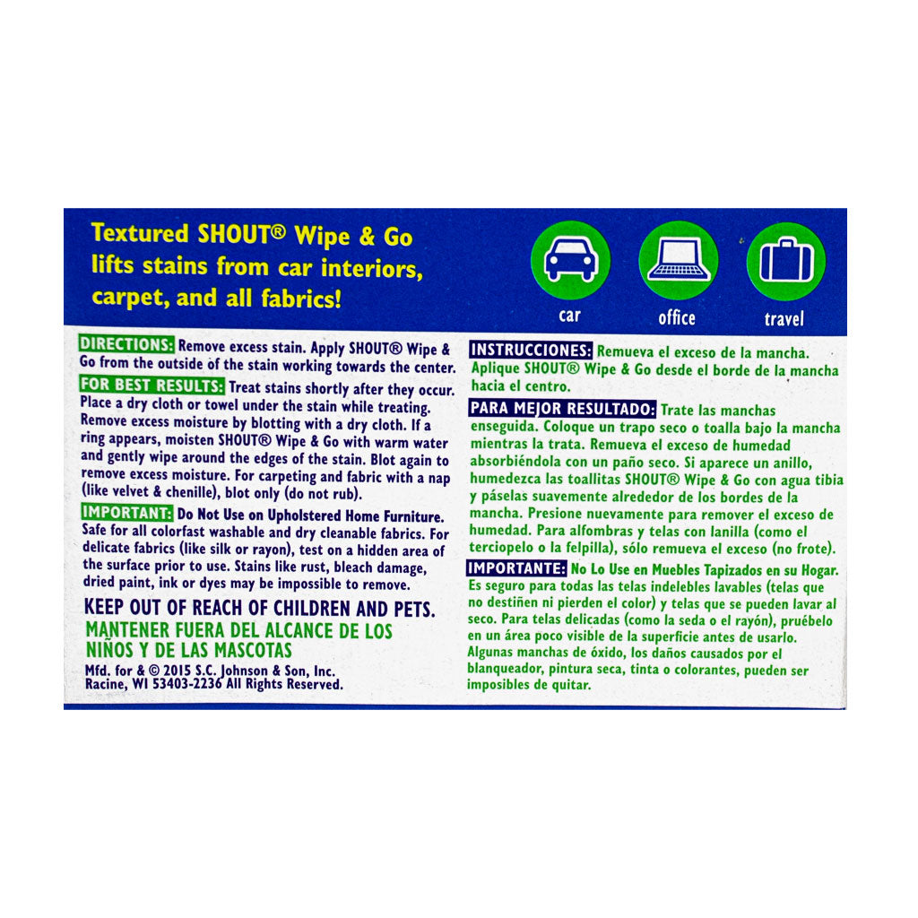 All Travel Sizes: Wholesale Shout Wipe & Go Instant Stain Remover Wipes - 1  Wipe: Accessories