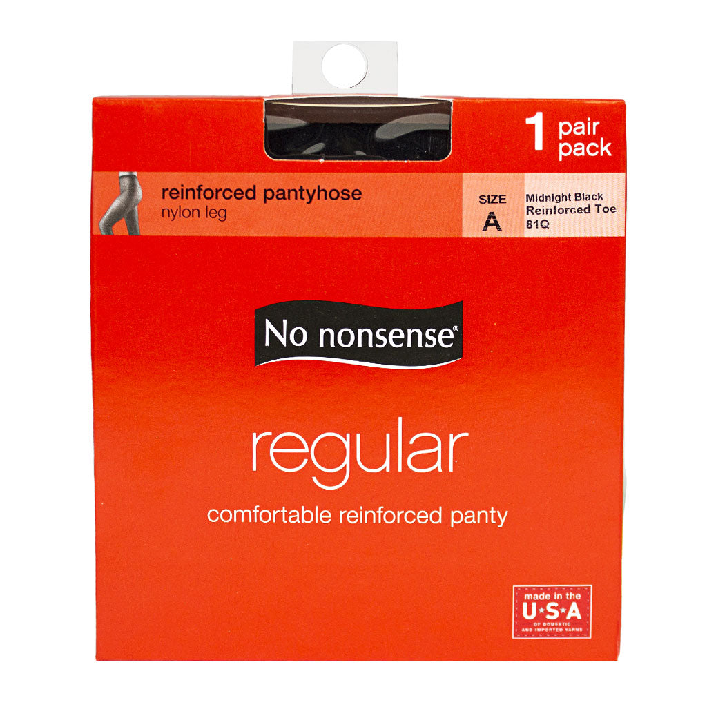 No Nonsense Women's Regular Pantyhose with Reinforced Panty and Toe,  Midnight Black, Plus 2